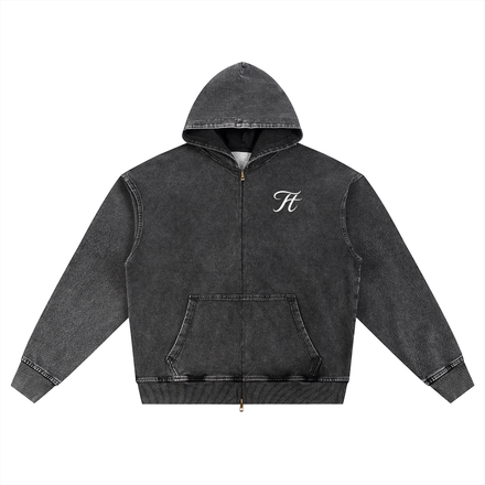 TurboTime Snow Wash Oversized Zip-Up Hoodie
